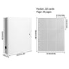 A white photo card binder with a pocket for 225 cards and 25 pages.