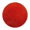 A round, vibrant red pom pom made of faux fur with a silver chain.