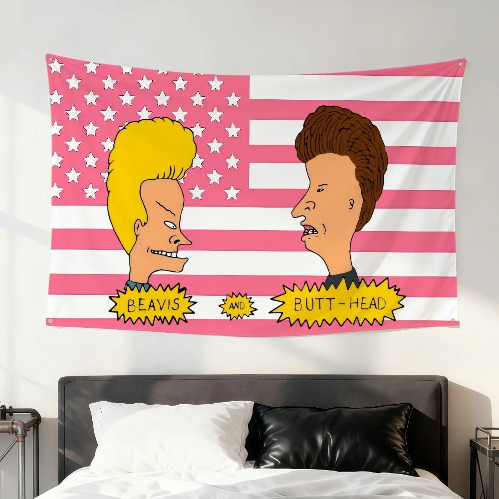 A flag featuring Beavis and Butt-Head characters in a patriotic American flag design