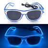 Light up EL wire party glasses with blue glow displayed on a white background.
