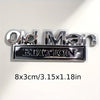 Silver metal emblem for door decoration with the text Old Man Edition