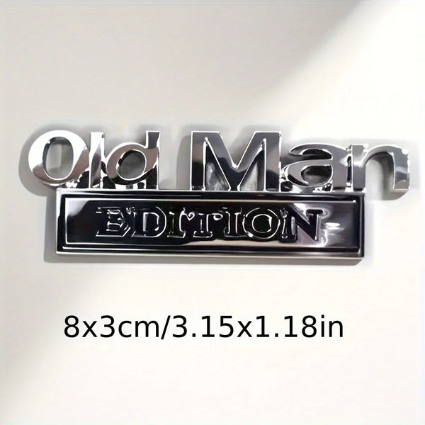 Emblème métallique argenté pour décoration de porte avec le texte Old Man Edition