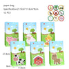 A set of 12 paper bags featuring farm animals like pigs, sheep, and horses for a birthday party decoration kit.