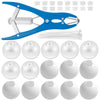 A blue DIY stress ball making kit with a plastic mold and various white filling beads.