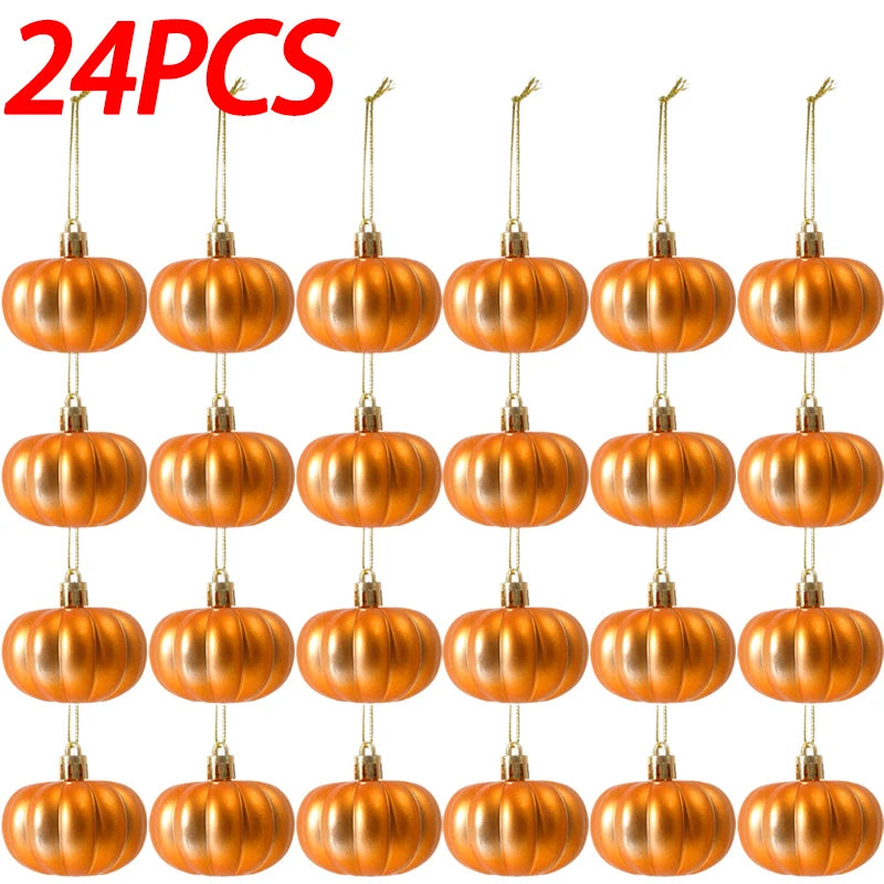 24 pieces of round copper-colored pumpkin hanging ornaments for autumn and Halloween decorations