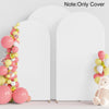 A white wedding arch cover decorated with pink and yellow balloons and pink teddy bears.