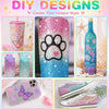DIY designs featuring glittery pink and blue resin items including a tumbler, phone case, and sneakers