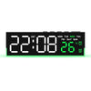 A digital LED alarm clock displaying the time 22:08 and temperature 26 degrees with day of the week indicators.