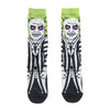 Pair of novelty crew socks featuring a graphic print of a skull, alien, and tiger face.
