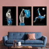 Three framed canvas prints featuring Cristiano Ronaldo in various poses and soccer balls