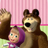 A cute girl and bear theme featuring a young girl and a large brown bear character.