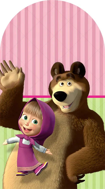 A cute girl and bear theme featuring a young girl and a large brown bear character.