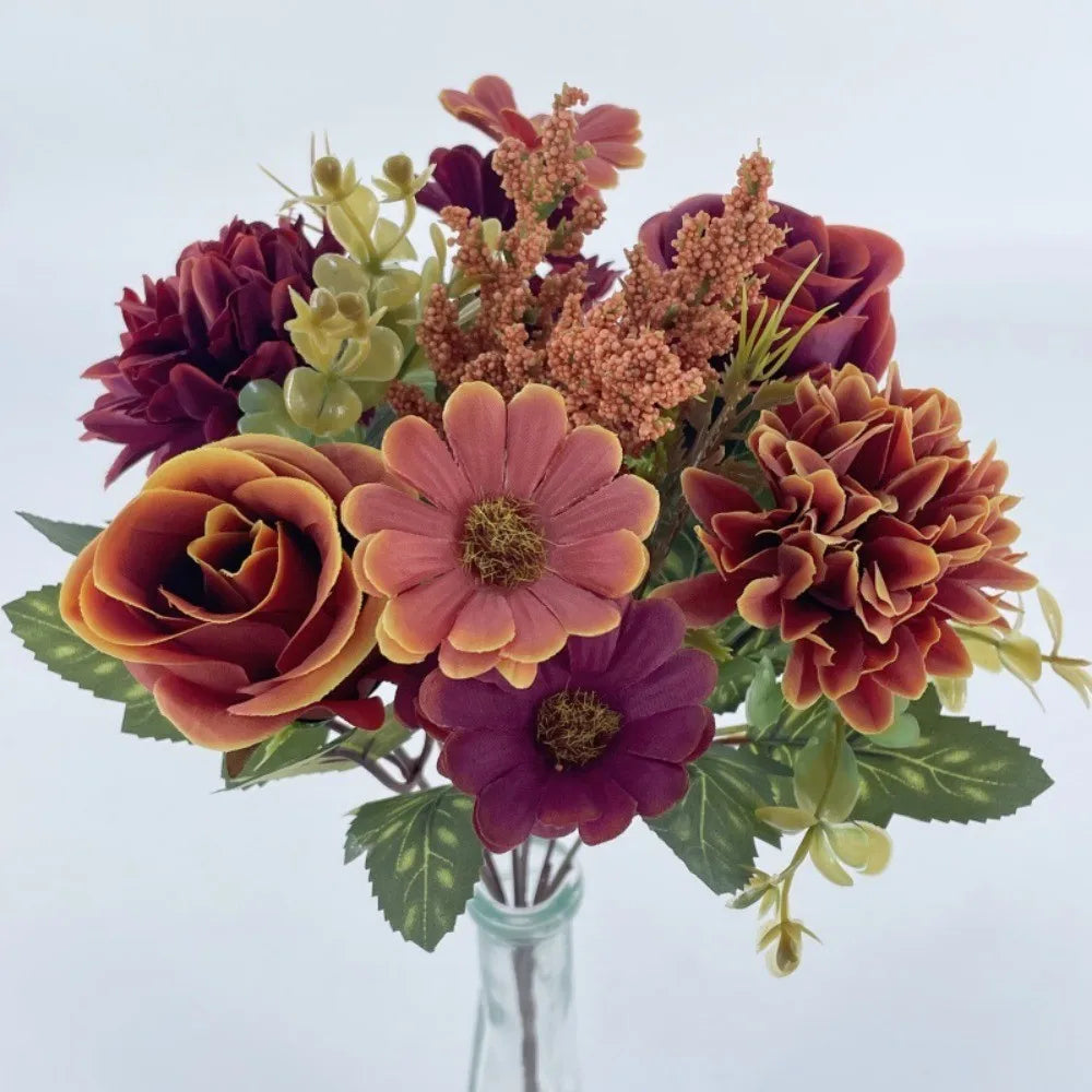 Artificial Fall Rose & Chrysanthemum Bouquet