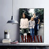 A framed poster featuring the band Nirvana with three male figures in a dark, moody style.
