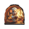 A cute mouse character wearing a chef's hat is shown inside a hollowed-out log, surrounded by flames and food.