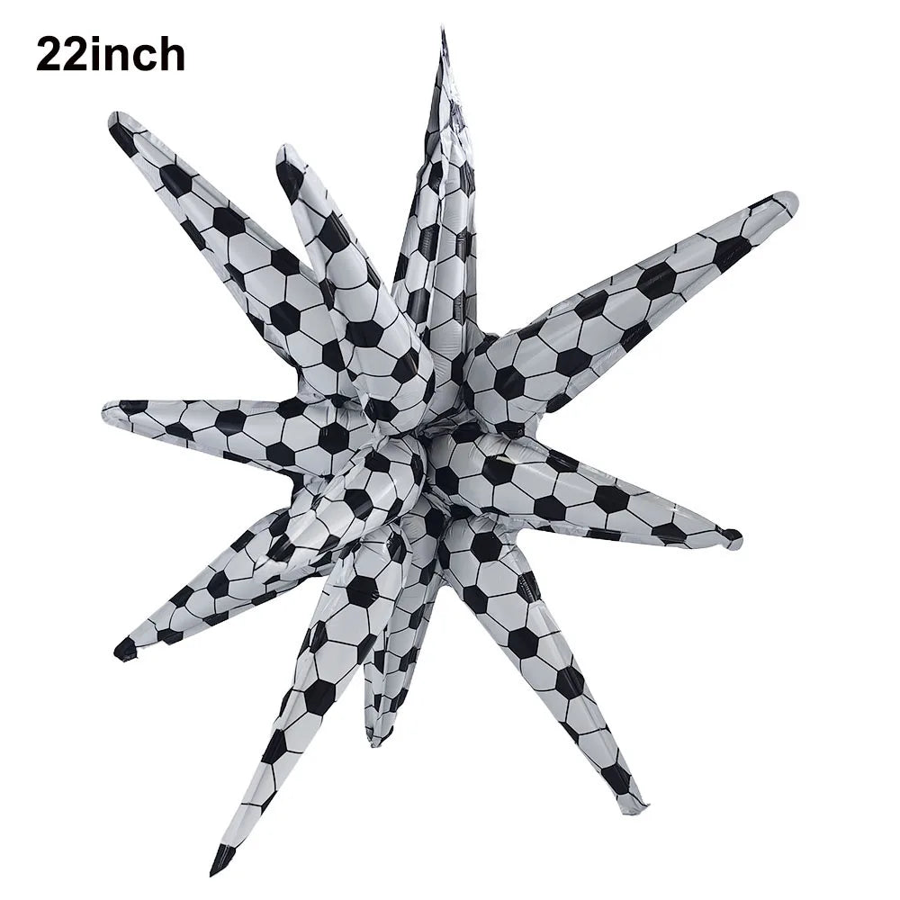 A 22 inch standing soccer balloon with a black and white hexagonal pattern.