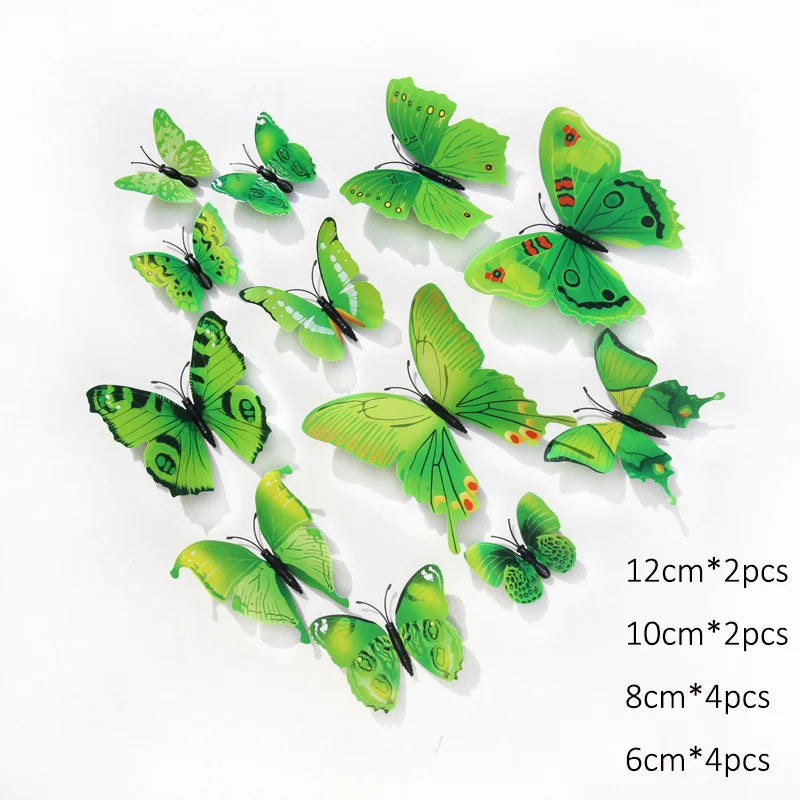 A collection of green and yellow 3D butterfly wall stickers in various sizes and quantities.