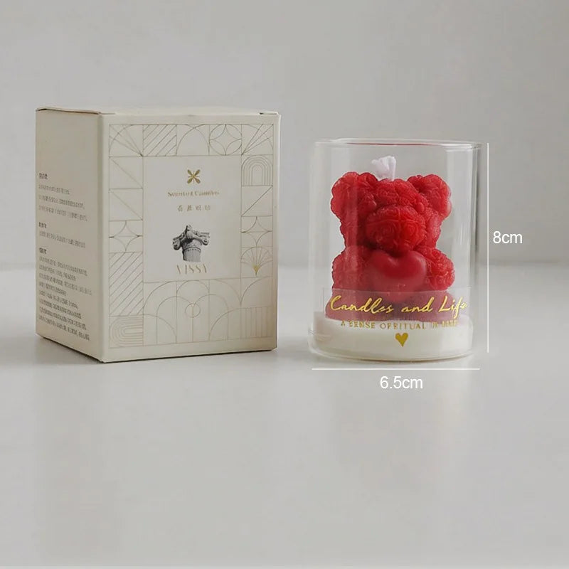 Rose Bear Scented Soy Wax Candle in Glass Cup
