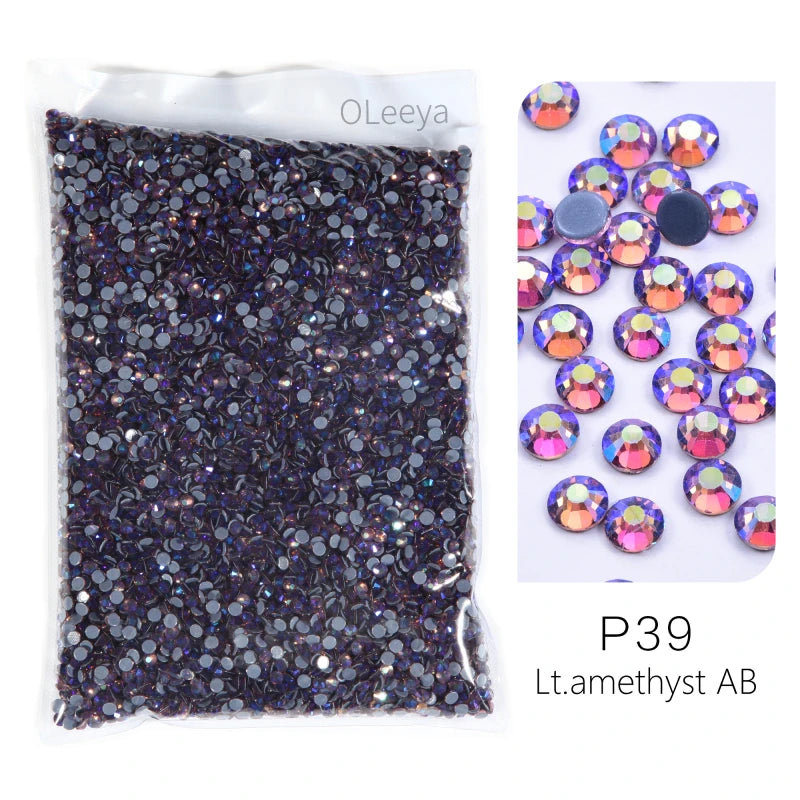 P39 light amethyst AB glass rhinestones mixed sizes