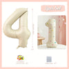 A set of three 32 inch milky white aluminum foil number balloons, including a four and a one, with colorful dots.