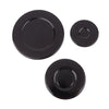 A set of black gas stove burner caps for efficient cooking.