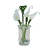 Hand-blown glass flower bouquet featuring white tulips in a clear mini vase