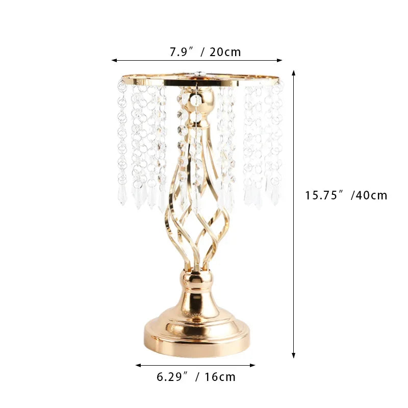 Gold crystal vase set featuring a tall centerpiece with cascading crystal strands.