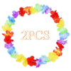 A circular lei necklace made of colorful, glow-in-the-dark LED flowers in various shades of red, yellow, green, and purple.