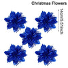 A set of blue glitter artificial poinsettia flowers for Christmas décor, measuring 14cm/5.5 inches.