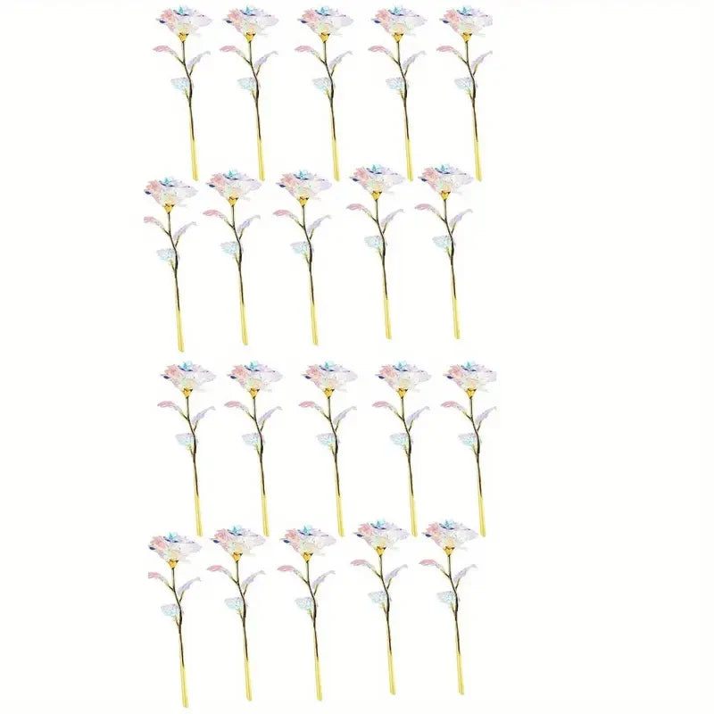 A vertical arrangement of realistic white artificial roses in various stages of bloom.