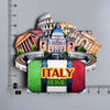 A collection of wooden fridge magnets featuring iconic Italian landmarks like the Colosseum and St. Peter's Basilica.