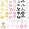 A collection of mirrored gold and pink acrylic cake toppers for birthday celebrations.