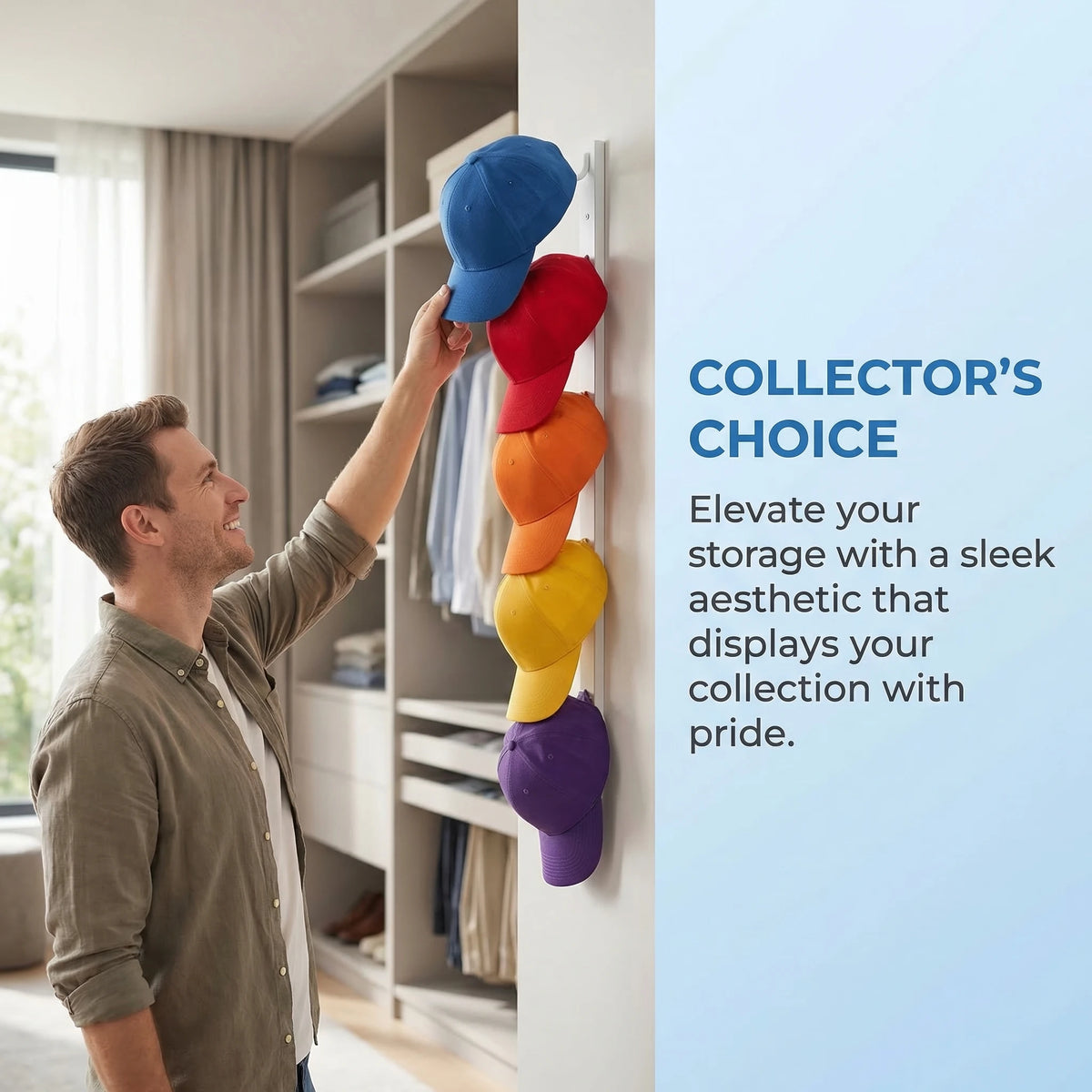 Wall-Mounted Hat Organizer Rack for 9 Caps