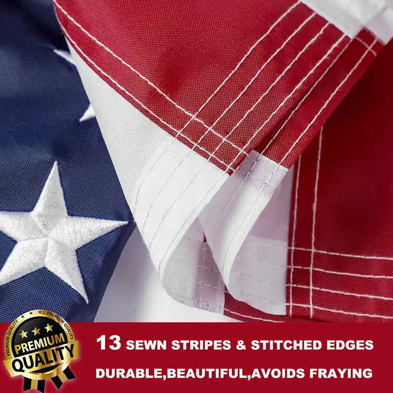 Close-up of a red, white, and blue fabric with stitched stripes and edges.