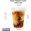 A clear plastic cup with a lid filled with iced tea or beverage, measuring 3.9 inches in diameter and 5.1 inches high.
