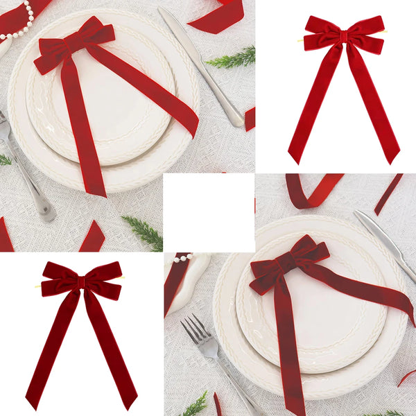 Red velvet ribbon bows for Christmas tree, wreath, and garland decorations