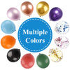 Eine Sammlung verschiedenfarbiger, mattschwarzer Latexballons in Pink, Gold, Lila, Blau, Orange, Schwarz und Grün.