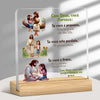 Acrylic desktop statue depicting Jesus and a child with inspirational Portuguese text