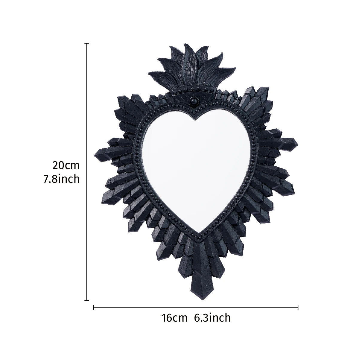 Black heart-shaped wall pendant with a resin finish featuring a flame design.
