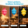 Three glowing lanterns in pink, blue, and yellow light creating endless ambiance for dining and relaxing.