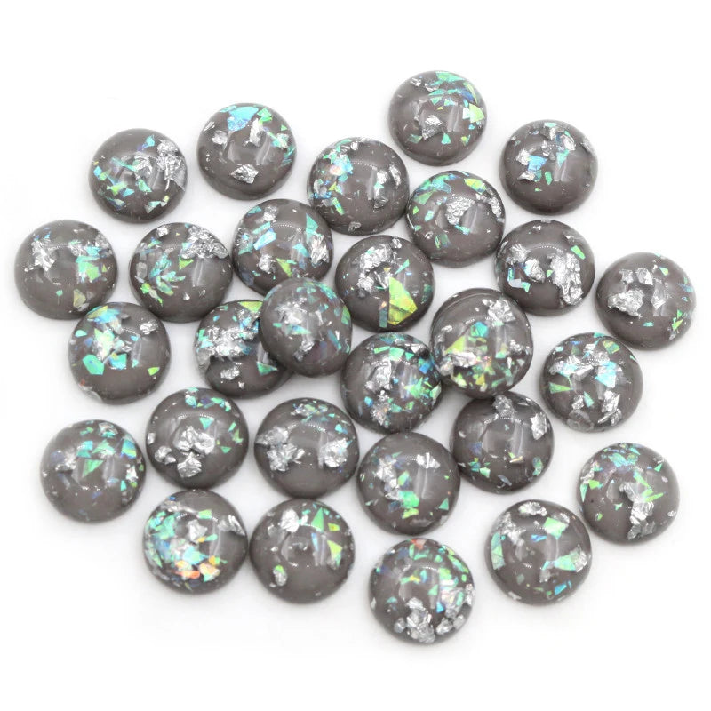 Mixed Color Resin Cabochons with Metal Foil Backing for Jewelry Making