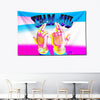 A vibrant pink and blue banner featuring the text TEAM JUL in large, stylized letters with two hands making a peace sign.