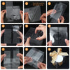 Step-by-step guide showing how to peel off protective film from clear PET favor boxes and attach ribbons and tags.