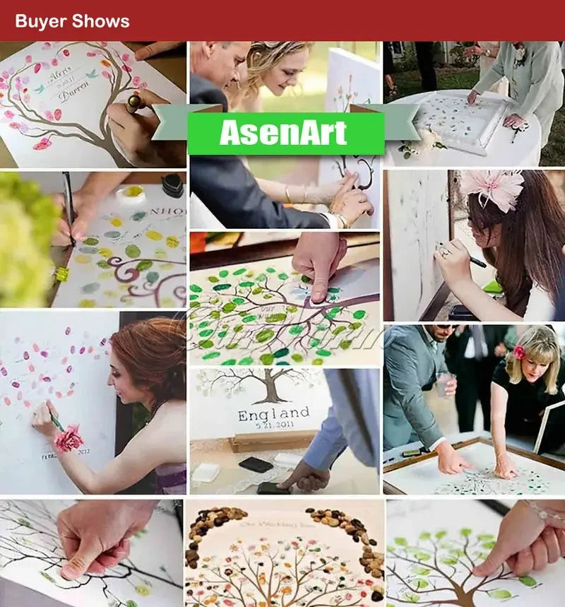 Collection de photos montrant des gens interagissant et créant sur une impression toile d'arbre d'empreintes digitales person