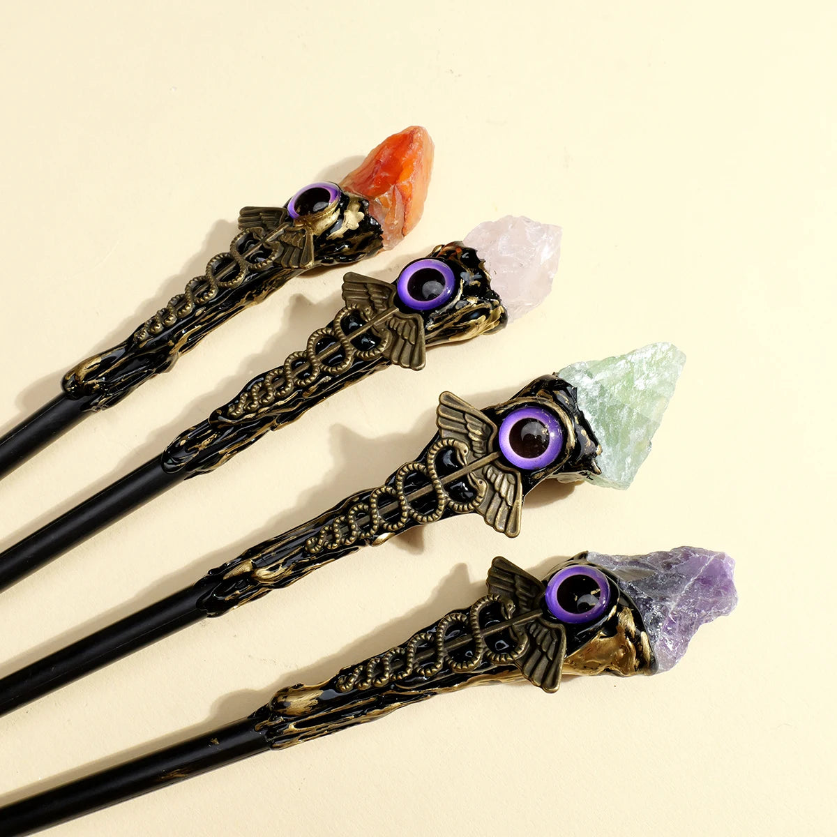 Natural Rose Quartz & Amethyst Evil Eye Crystal Wand