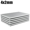 A stack of silver round magnets with a 4x2mm thickness.