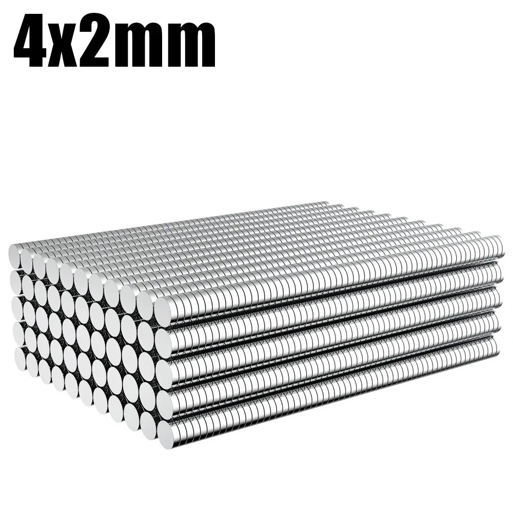 A stack of silver round magnets with a 4x2mm thickness.