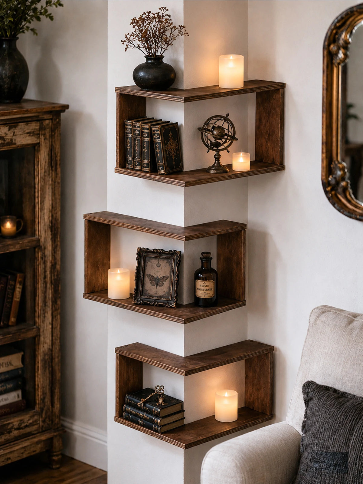 Corner Floating Wooden Wall Shelves for Home Decor