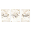 Three vertical Islamic calligraphy posters featuring floral designs with Bismillah, Insha Allah, and Alhamdulillah