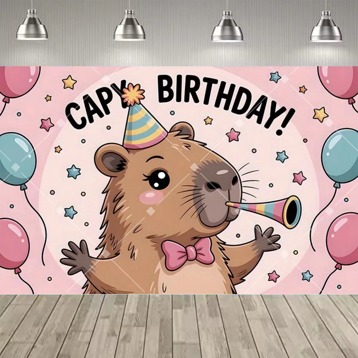 Cute Capybara Cartoon Birthday Party Backdrop